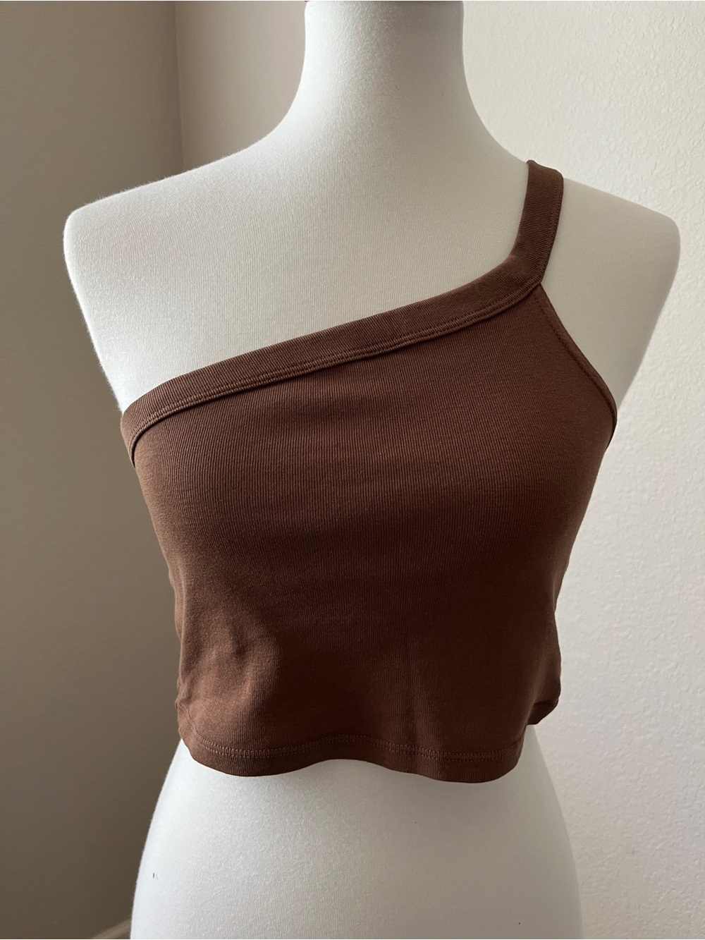 John Galt One Shoulder Brown Crop Top